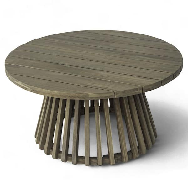 Outdoor Acacia Wood Patio Coffee Table, Round Dining Table for Backyard, Lawn, Balcony, Grey Finish