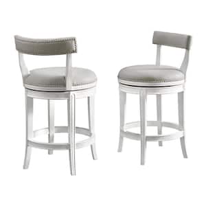 Hanover White and Gray Counter Height Stool (2-Pack) with Cushioned Seat