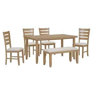 6-Piece Rustic Natural Wood Wash Wood Top Dining Room Set Seats 5