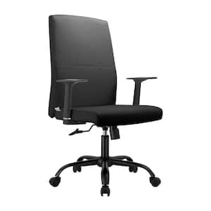 Evander Modern Faux Leather Office Chair in Aluminum with Adjustable Height and Swivel, Black