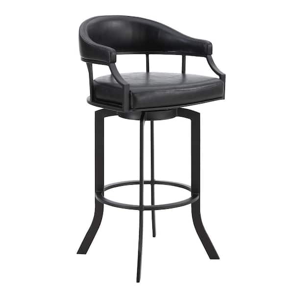 Benjara 26 in. Black Low Back Metal Frame Counter Stool with Faux Leather Seat