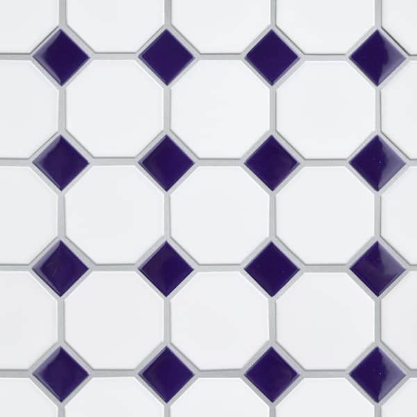 Metro Octagon Matte White with Cobalt Dot 11-1/2 in. x 11-1/2 in. Porcelain Mosaic Tile (9.4 sq. ft./Case)