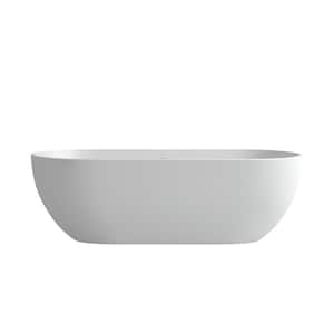 69 in. x 29.5 in. Stone Resin Solid Surface Freestanding Soaking Bathtub with Center Drain in Matte White