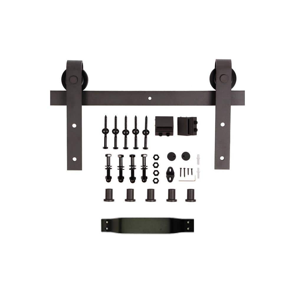 Aged Barrel Dark Walnut Pine Wood Sliding Barn Door with Hardware Kit