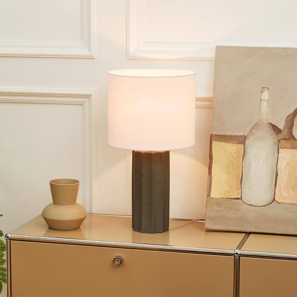 20" Dark Gray Concrete Table Lamp with White Linen Shade