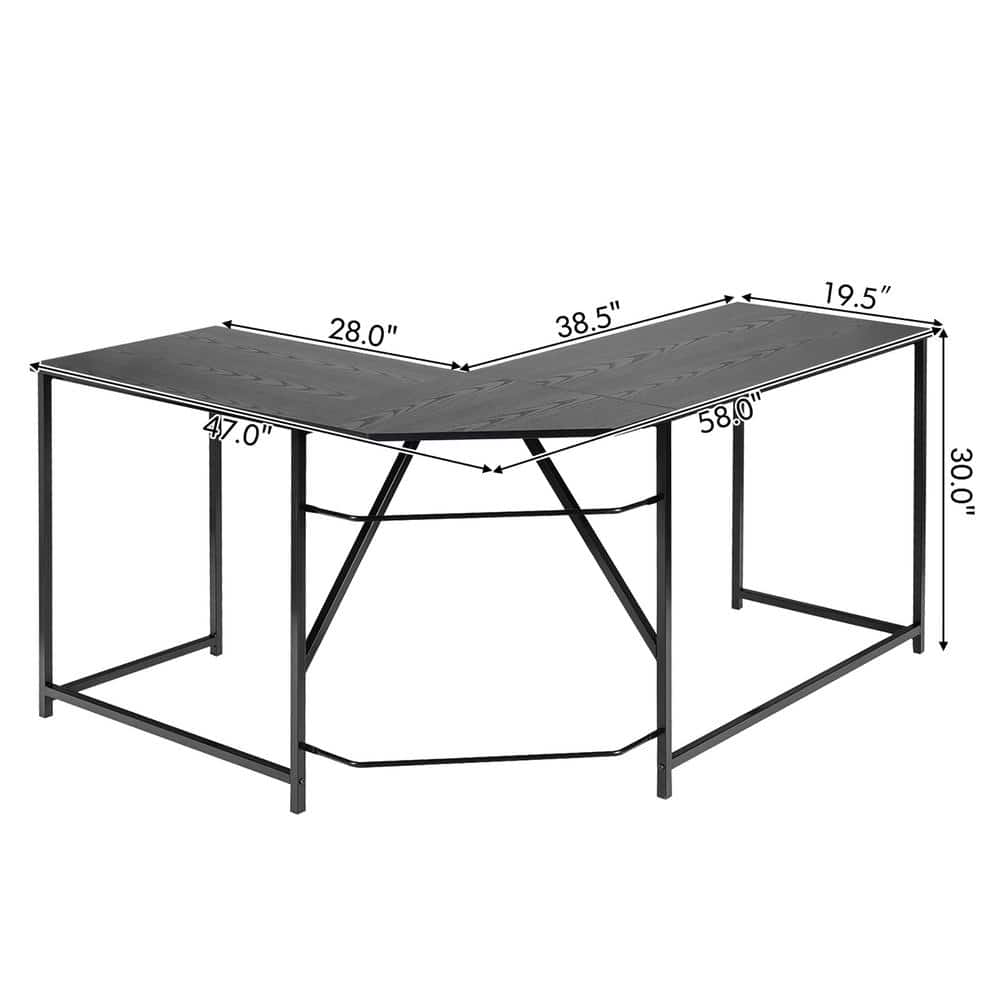 Modern L-Shaped Black Wood & Metal Corner Computer Desk