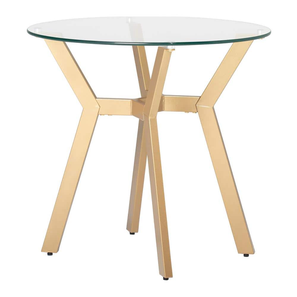 Gold and Clear Glass Round End Table with Metal Base
