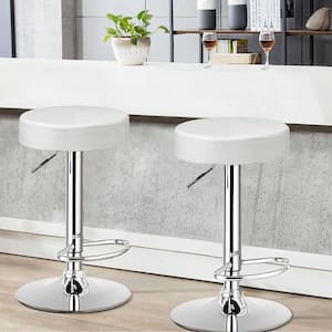 26 in.-34 in. White Backless Steel Height Adjustable Swivel Bar Stool with PU Leather Seat (Set of 2)