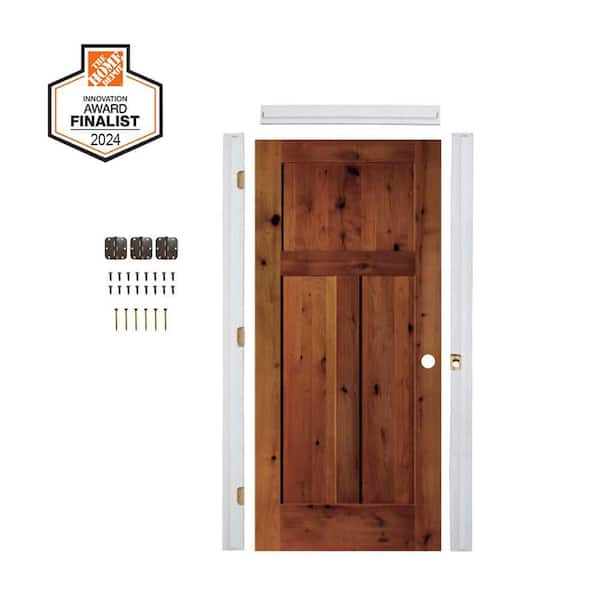 DIY RTA KIT 36in.x80in. Craftsman Left-Hand Knotty Alder Wood Red Chestnut Stain Single Ready To Assemble Interior Door