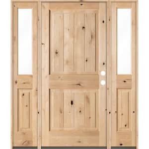64 in. x 80 in. Rustic Knotty Alder Square Top VG Unfinished Left-Hand Inswing Prehung Front Door with Half Sidelites