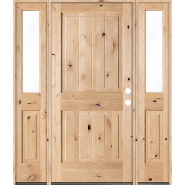 Krosswood Doors 64 in. x 80 in. Rustic Knotty Alder Square Top VG Unfinished Left-Hand Inswing Prehung Front Door with Half Sidelites