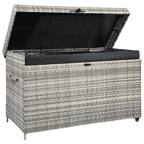 Sudzendf 200 gal. Gray Wicker Deck Box, All-Weather Outdoor Storage Box with Wheels
