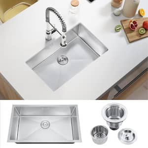 Brushed Stainless Steel 30 in. Single Bowl Undermount Scratch-Resistant Nano Kitchen Sink With Strainer