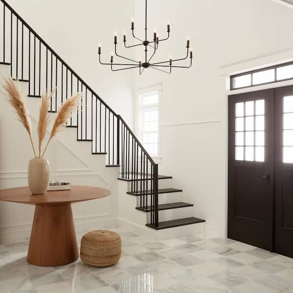 Pallas 42.75 in. 12-Light Black Traditional Shaded Tiered Chandelier for Dining Room