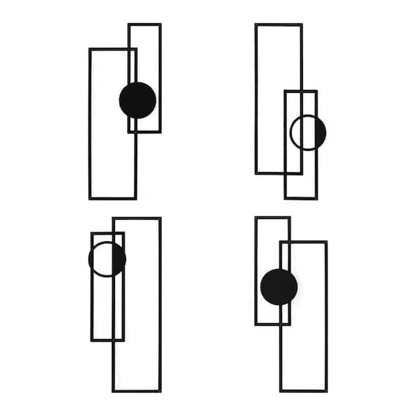 4 Pack 17 in. x 7in. Black Metal Work for Living Room Bedroom, Abstract Line Wall Art Decor, Minimalist Wall Sculptures