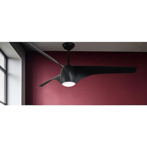 Airwave 65 in. Indoor Matte Black Maple Propeller Ceiling Fan with Warm White Integrated LED with Remote Included
