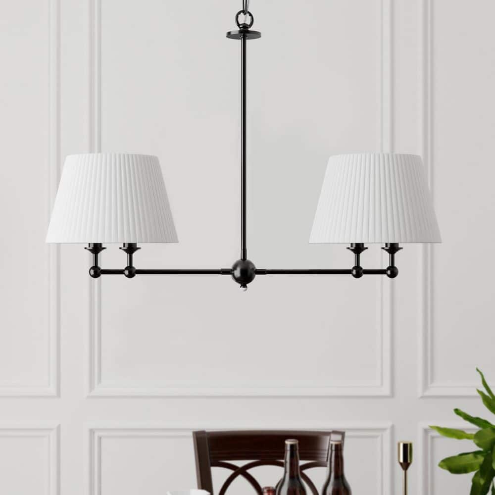 Regan 4-Lights 35.8 in. Black Modern Candle Dimmable Chandeliers With White Linen Lampshade Living Foyer Lighting price history on PriceWatchPro
