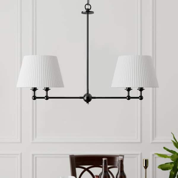 Regan 4-Lights 35.8 in. Black Modern Candle Dimmable Chandeliers With White Linen Lampshade Living Foyer Lighting