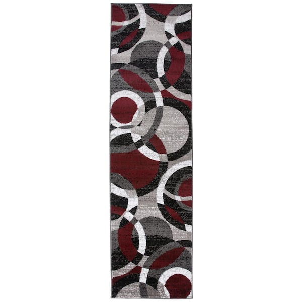 World Rug Gallery Modern Abstract Circles Design Red 2 ft. x 10 ft. Area Rug