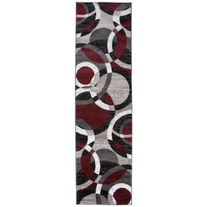 Modern Circles Red 2 ft. x 7 ft. 2 in. Indoor Abstract Runner Rug