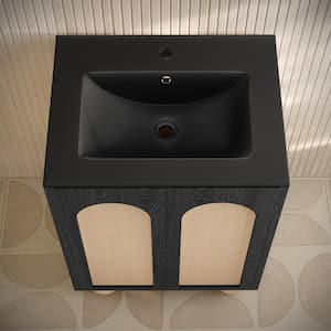 Plaisir II 24 in. Freestanding Bathroom Vanity in Black Oak with Black Ceramic Sink Top