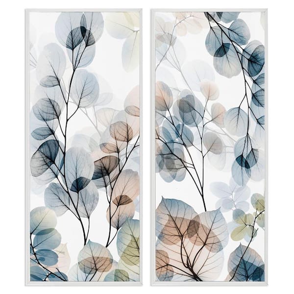 Elegant Abstract Botanical Plant Leaves by Albert Koetsier 2-Piece White Framed Giclee Art Print Nature 10 in. x 24 in.