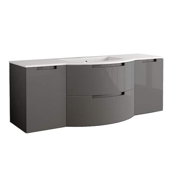 LaToscana Oasi 57 in. Vanity in Glossy Slate with Tekorlux Vanity Top in White with White Basin