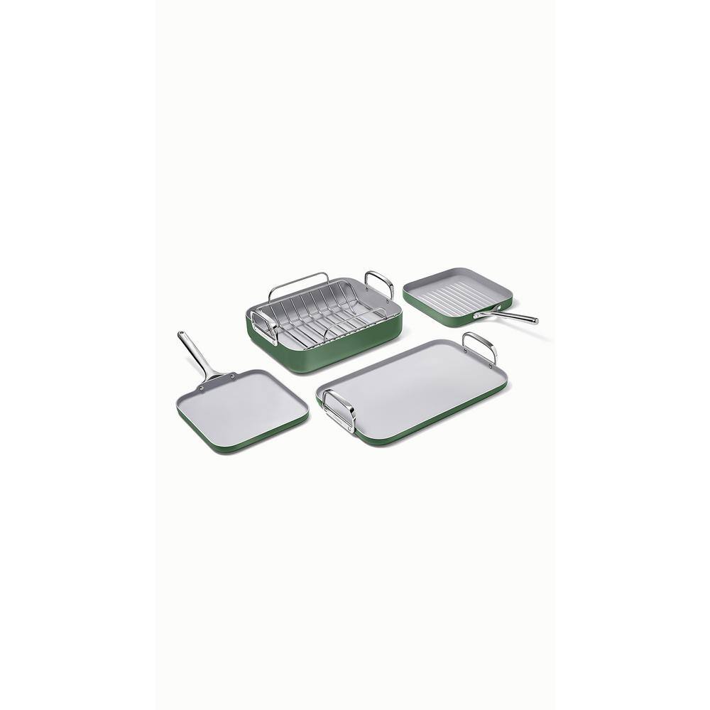 Sage Non-Stick Ceramic Square Cookware Set with Grill Pan