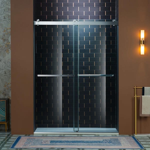 WOODBRIDGE Westfield 56 in. to 60 in. x 76 in. Frameless Sliding Shower Door with Shatter Retention Glass in Matte Black Finish