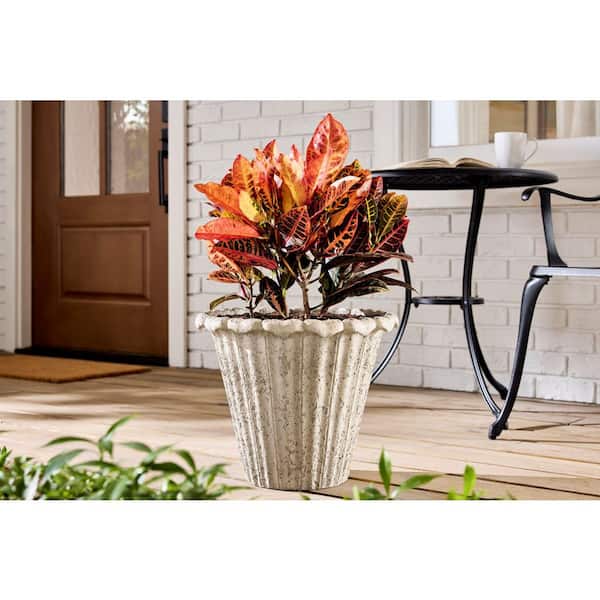 Vigoro Lachlan Large Beige Lavastone Round Planter with Drainage