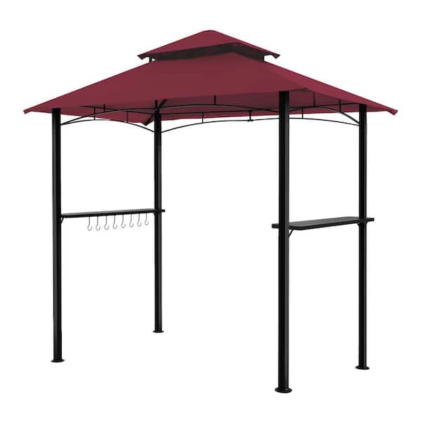 8.5 ft. x 8.5 ft. Red Grill Gazebo Canopy, Outdoor BBQ Gazebo with Led Light, Barbeque Gazebo Shelter for Patio
