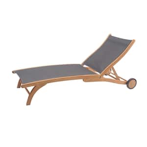 Perrin Teak Outdoor Chaise Lounge in Taupe with Wheels