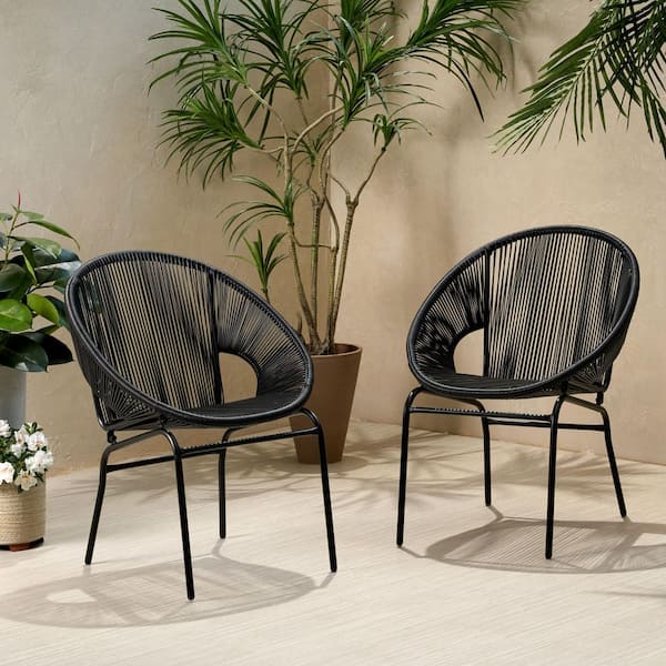 Sudzendf Black Modern Metal Outdoor Lounge Chair Set of 2