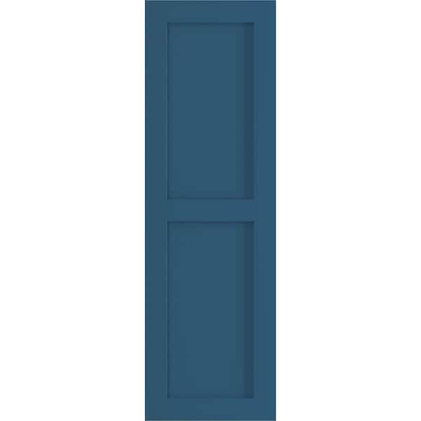 Ekena Millwork 12 in. x 37 in. PVC True Fit Two Equal Flat Panel Shutters Pair in Sojourn Blue