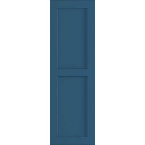 Ekena Millwork 12 in. x 50 in. PVC True Fit Two Equal Flat Panel Shutters Pair in Sojourn Blue