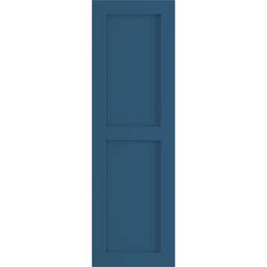 15 in. x 74 in. PVC True Fit Two Equal Flat Panel Shutters Pair in Sojourn Blue