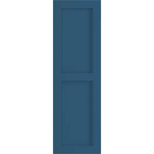 18 in. x 41 in. PVC True Fit Two Equal Flat Panel Shutters Pair in Sojourn Blue