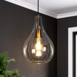 1-Light Modern Electroplated Brass Teardrop Pendant Light with Clear Glass Shade
