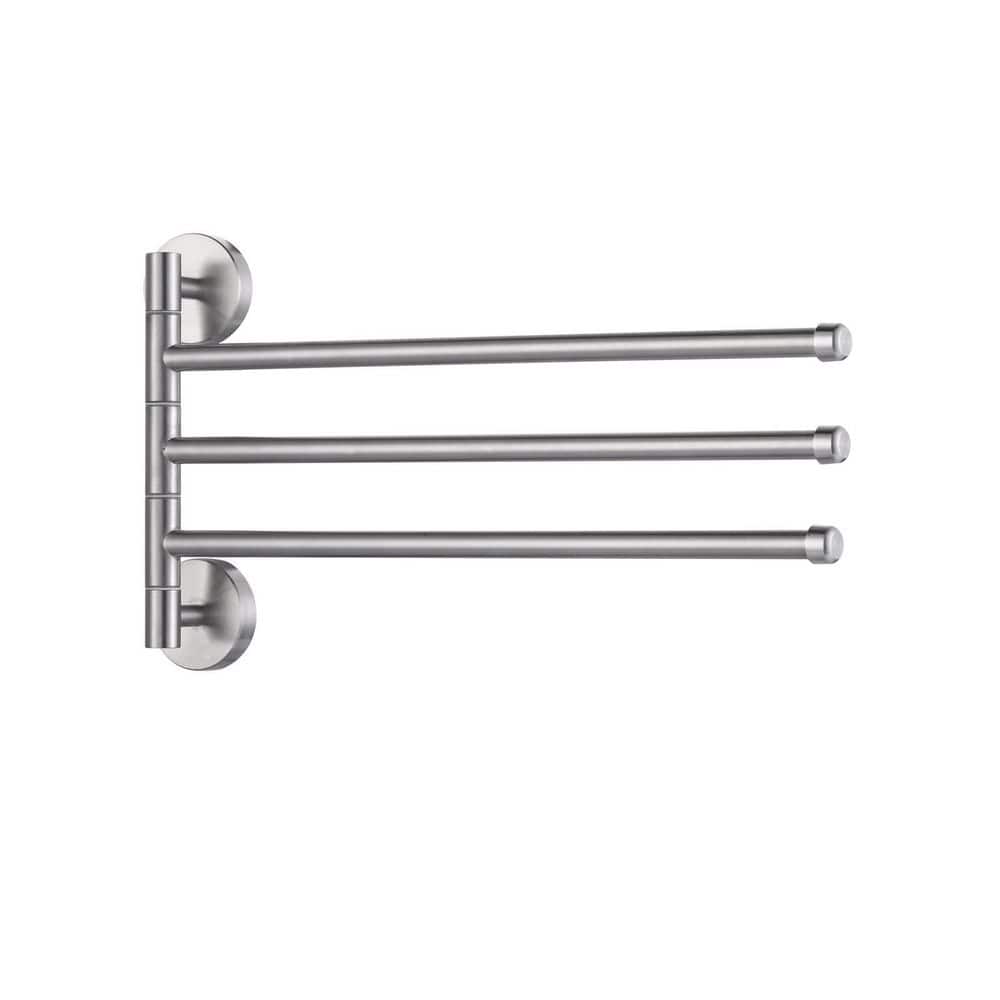 13.2 in. Wall Mounted Stainless Steel Swivel 3-Arm Towel Bars for Bathroom in Brushed Nickel
