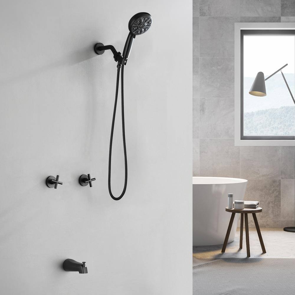 Matte Black Double Handle Wall Mounted Shower Faucet Set