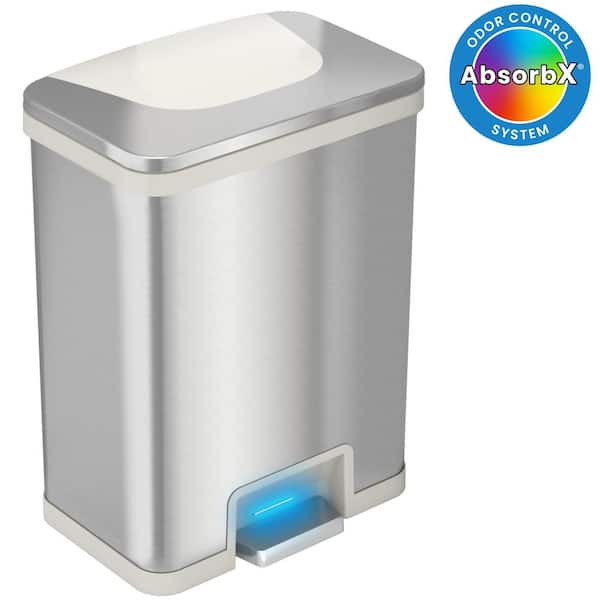13 Gal. / 49 Liter AutoStep Sensor Kitchen Household Metal Trash Can with Odor Filter (White Trim)