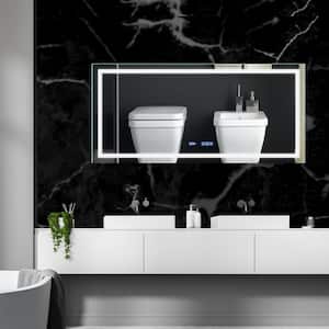 Hans 60 in. W x 28 in. H Rectangular Frameless Dimmable Multi-Color Digital Clock Wall Mount Bathroom Vanity Mirror