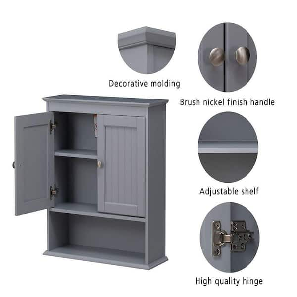 Dracelo 16.5 in. W x 6.5 in. D x 27.5 in. H Grey Wooden Bathroom Wall Cabinet with Adjustable Shelf and Single Door