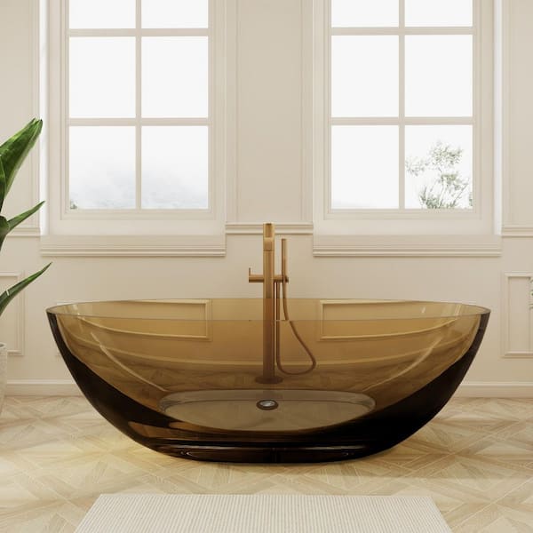 Verna 71 in. x 35 in. Stone Resin Freestanding Soaking Bathtub in Transparent Sepia