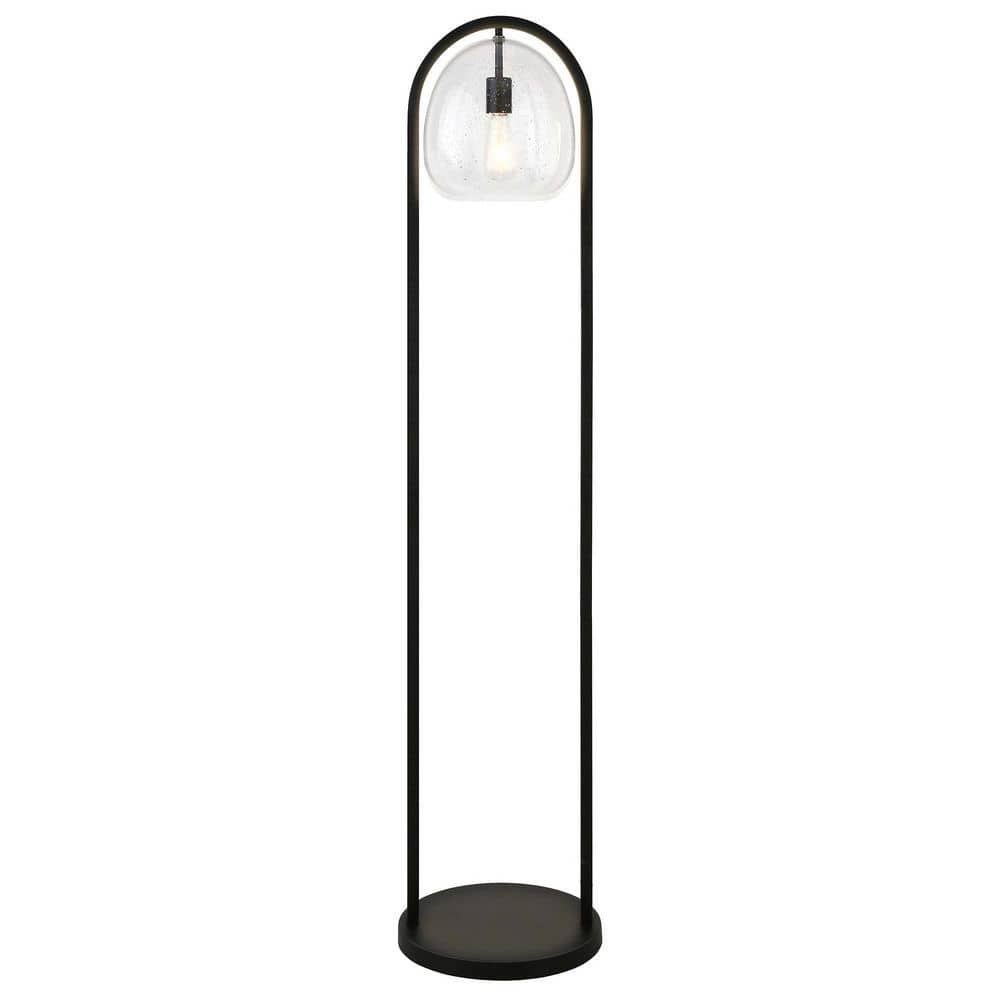 Adjustable Blackened Bronze Seeded Glass Floor Lamp 64.5"