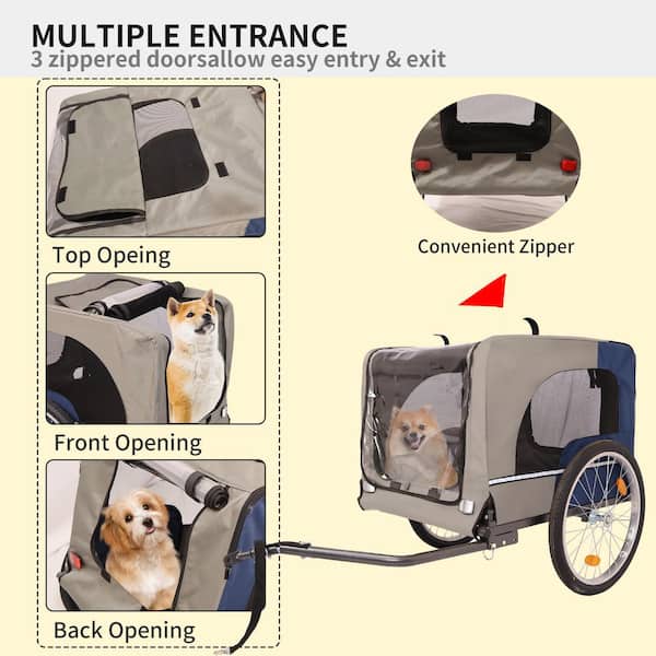 Dog Bike Trailer Breathable Mesh Dog Cart 3 Entrances, Safety Flag 8  Reflectors Folding Pet Carrier Wagon Blue and Grey KMasj-190 - The Home  Depot
