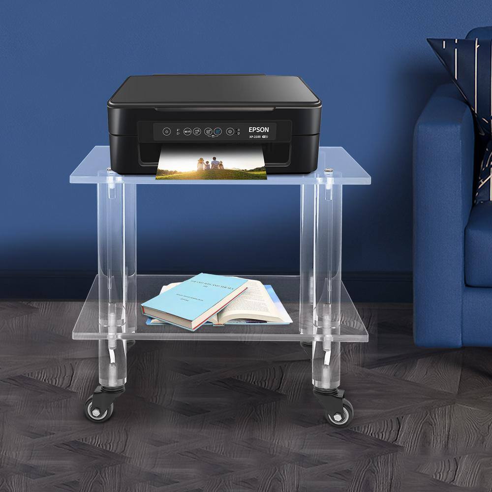 Clear Acrylic 2-Tier Rolling Printer Stand with Wheels