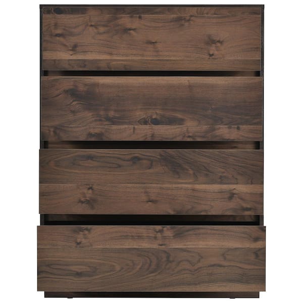Angel Sar Dark Gray Walnut Wood 4-Drawer Chest of Drawers Storage Cabinet Organizer 31.4 in. L x 15.3 in. W x 41.3 in. H