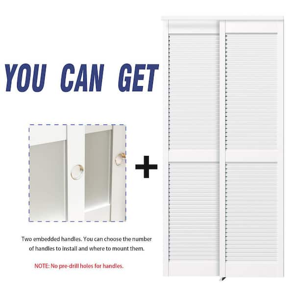 TENONER 60 in. x 80 in. White Louver MDF Sliding Door, Double Door