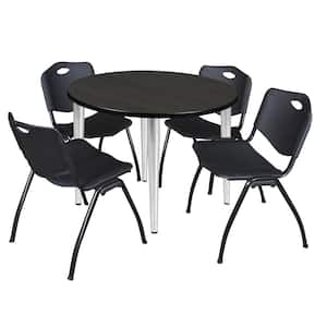 Trueno 36 in. Round Ash Grey and Chrome Wood Breakroom Table and 4-Black 'M' Stack Chairs (Seats 4)